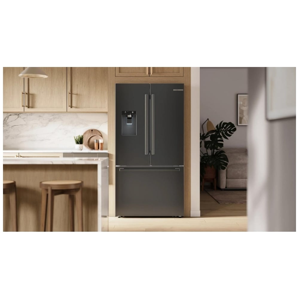 Bosch B36CD52SNB French Door Refrigerator, 36 inch Width, ENERGY STAR Certified, Counter Depth, 21.6 cu. ft. Capacity, Water Dispenser (Exterior), Ice Dispenser (Thru Door), Black Stainless Steel colour