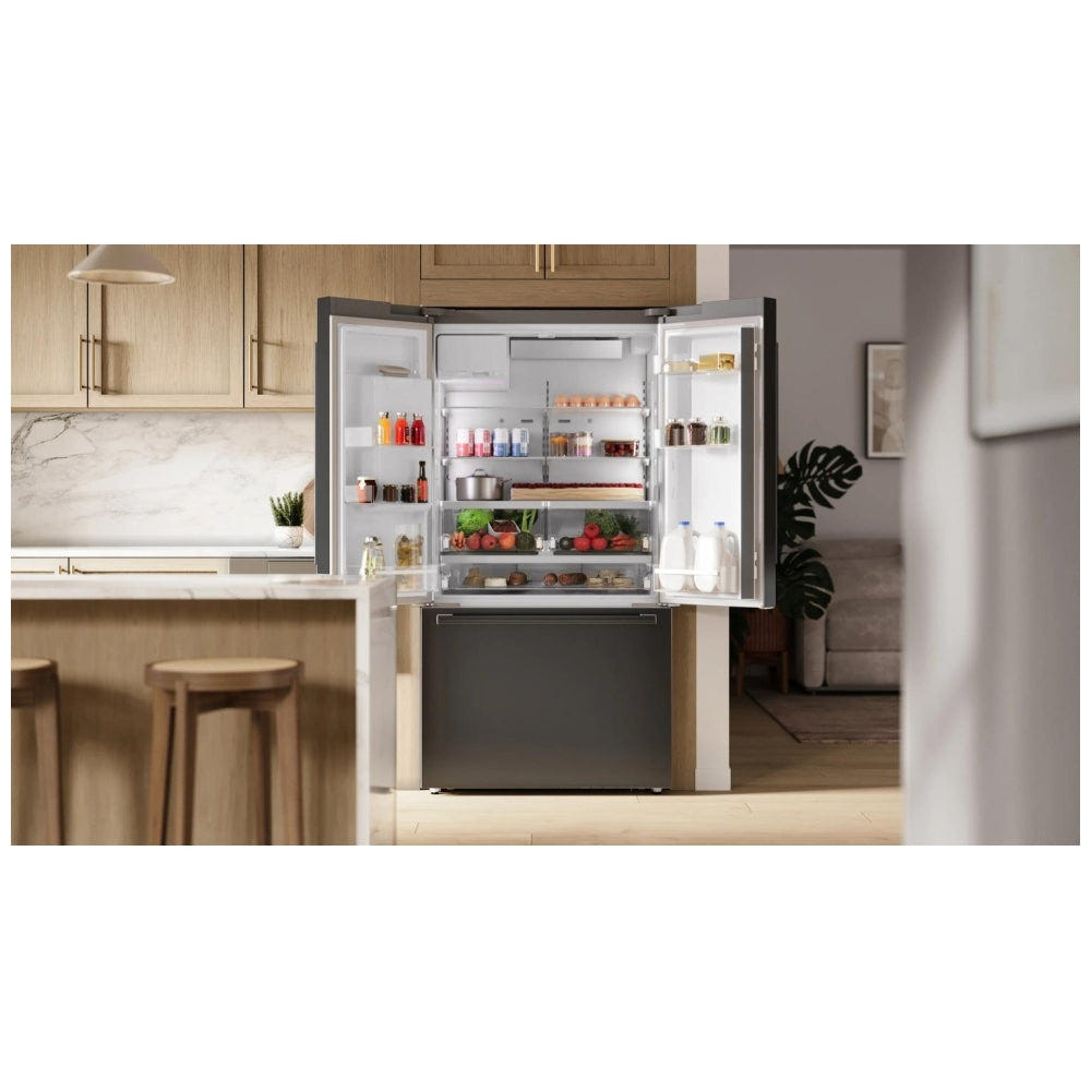 Bosch B36CD52SNB French Door Refrigerator, 36 inch Width, ENERGY STAR Certified, Counter Depth, 21.6 cu. ft. Capacity, Water Dispenser (Exterior), Ice Dispenser (Thru Door), Black Stainless Steel colour