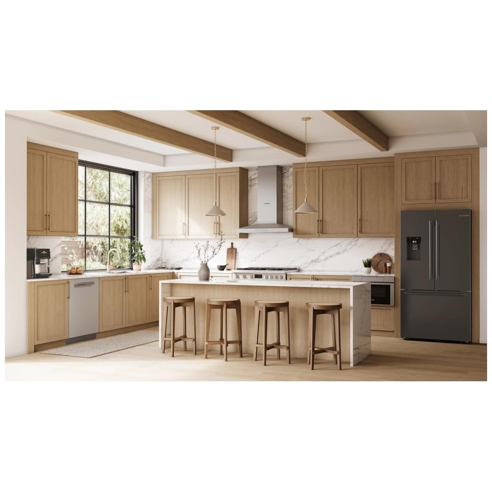 Bosch B36CD52SNB French Door Refrigerator, 36 inch Width, ENERGY STAR Certified, Counter Depth, 21.6 cu. ft. Capacity, Water Dispenser (Exterior), Ice Dispenser (Thru Door), Black Stainless Steel colour