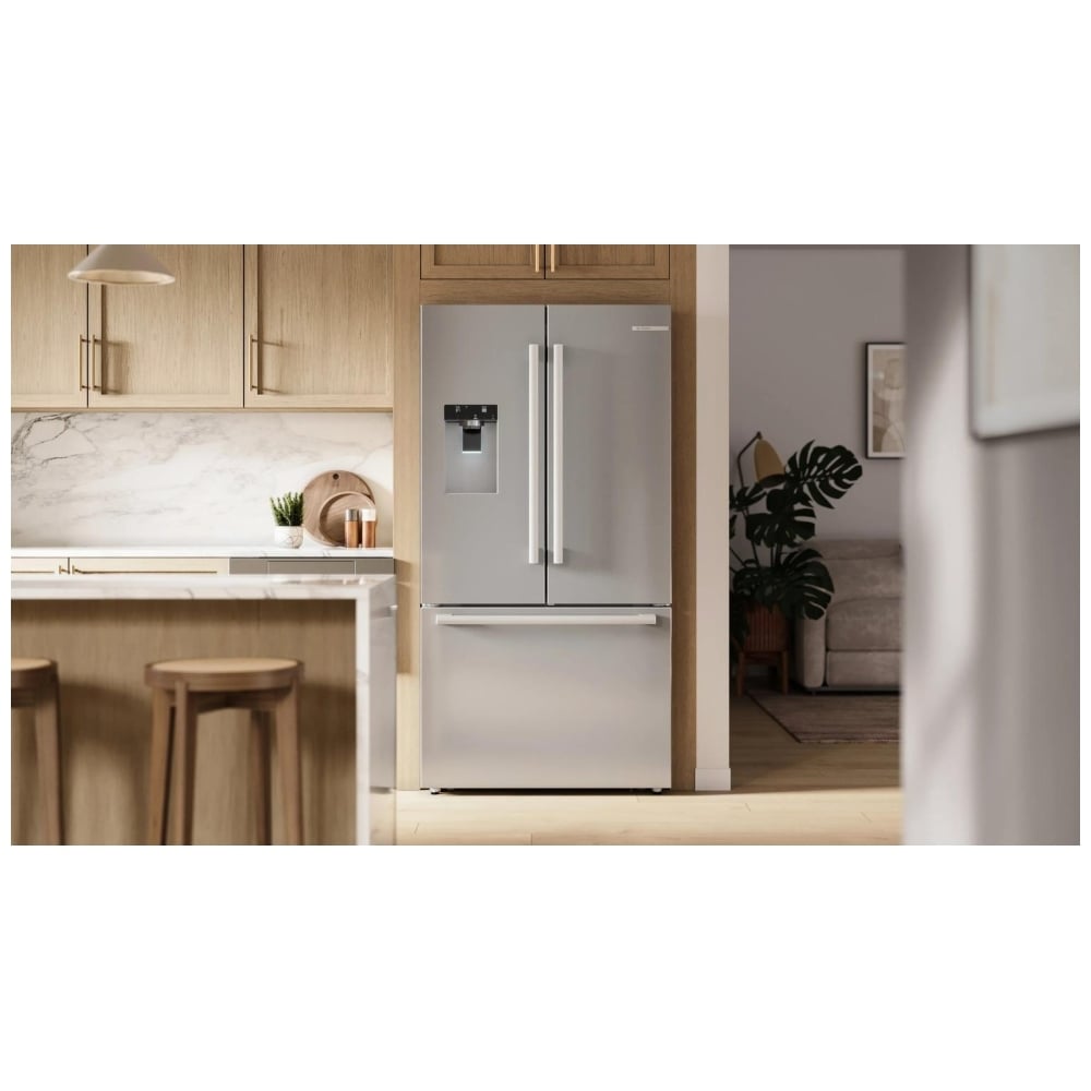 Bosch B36CD52SNS French Door Refrigerator, 36 inch Width, ENERGY STAR Certified, Counter Depth, 21.6 cu. ft. Capacity, Water Dispenser (Exterior), Ice Dispenser (Thru Door), Black Stainless Steel colour