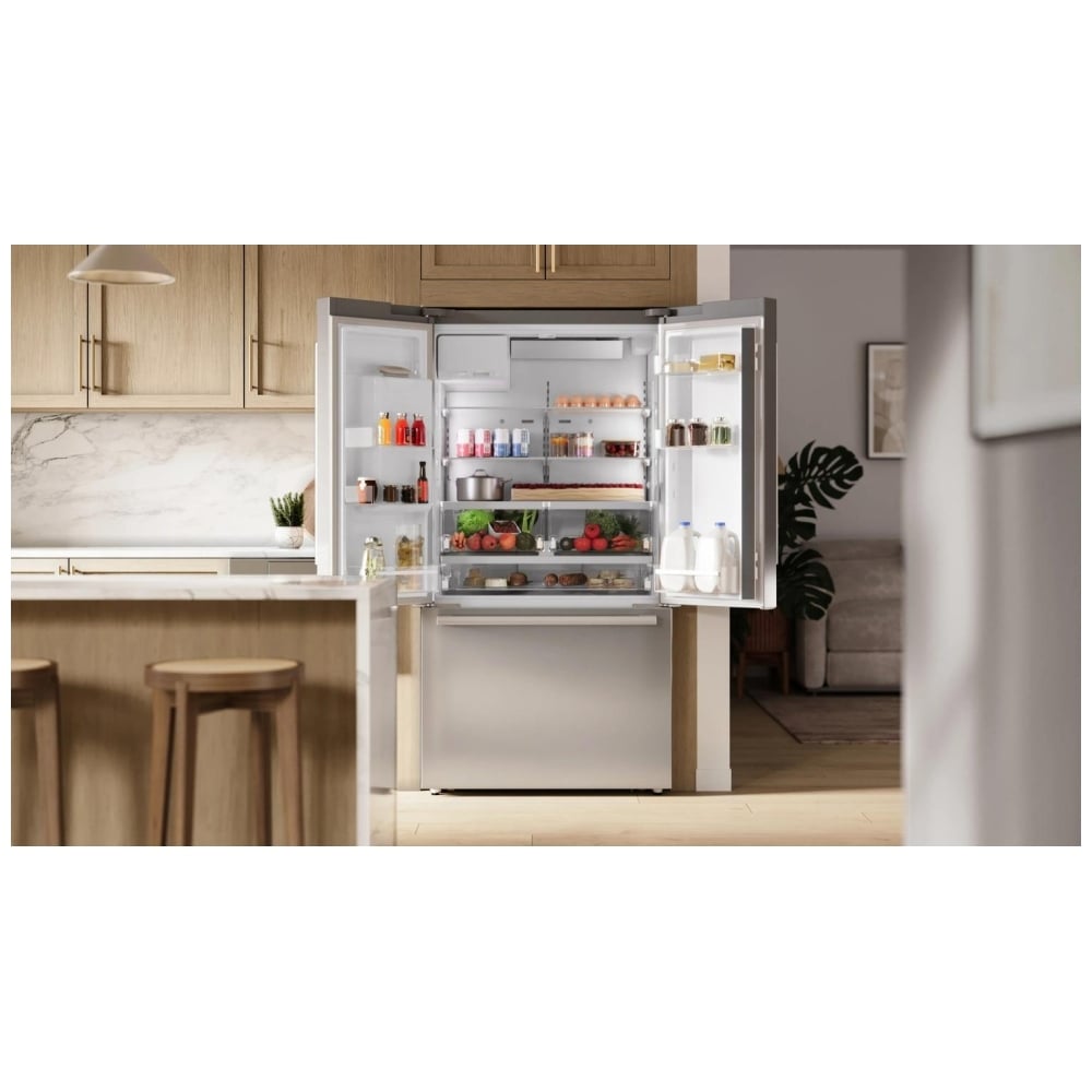 Bosch B36CD52SNS French Door Refrigerator, 36 inch Width, ENERGY STAR Certified, Counter Depth, 21.6 cu. ft. Capacity, Water Dispenser (Exterior), Ice Dispenser (Thru Door), Black Stainless Steel colour