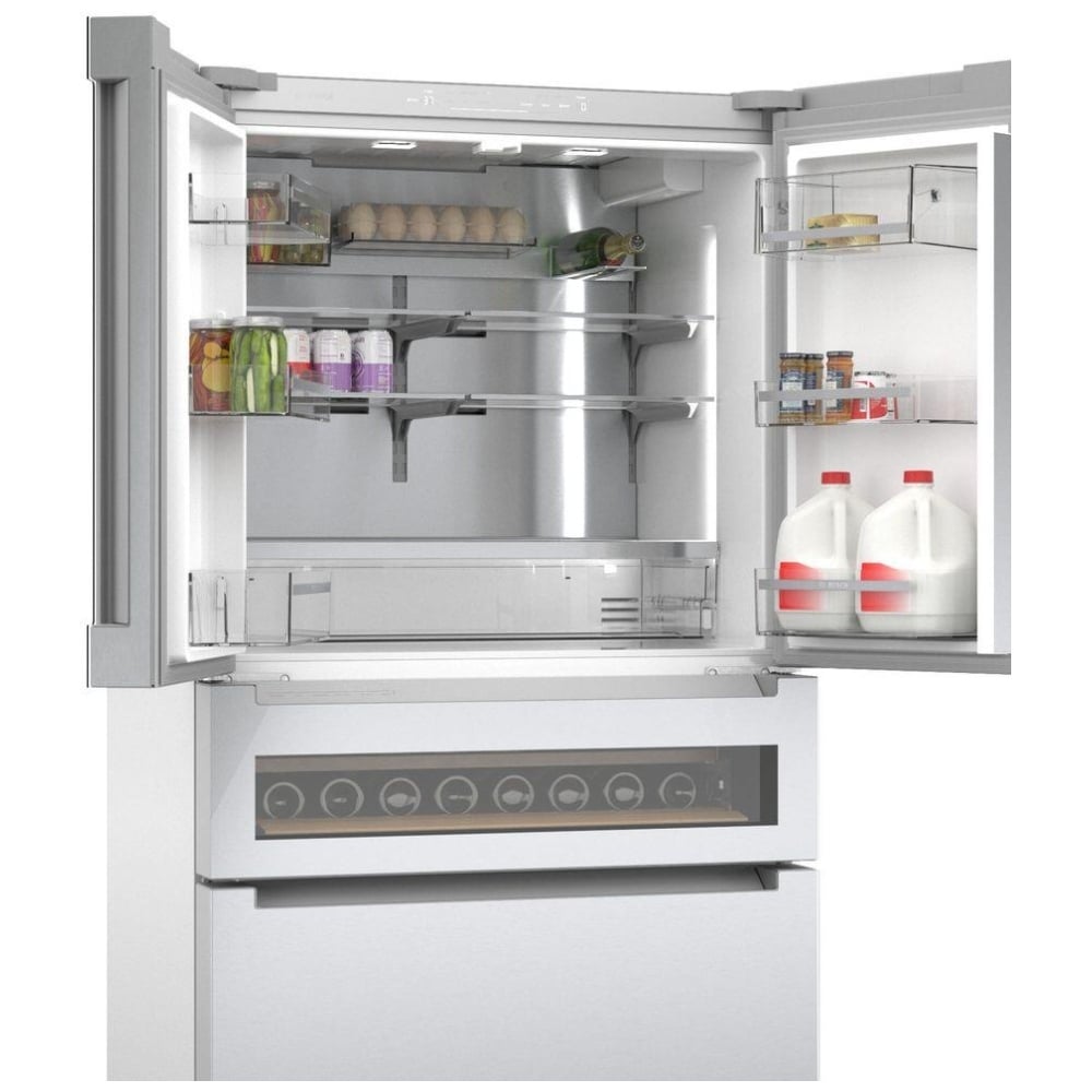 800 Series, French Door Bottom Mount Refrigerator, Glass door, 36, Stainless Steel B36CL81ENG