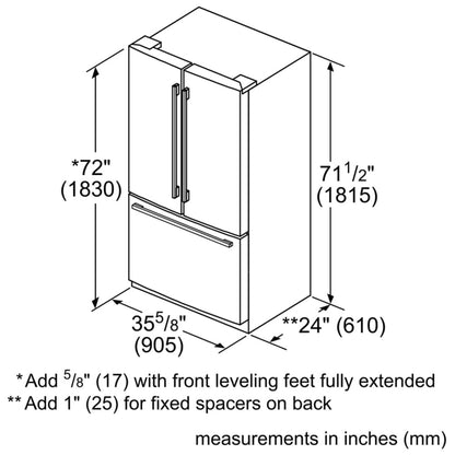 800 Series, French Door Bottom Mount, 36'', Brushed black steel anti-fingerprint B36CT80SNB