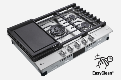 LG 30" Smart Gas Cooktop with UltraHeat™ 22K BTU Dual Burner and LED Knobs CBGJ3027S