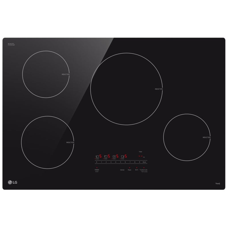 LG CBIH3013BE Induction Cooktop, 30 inch Exterior Width, 4 Burners, 4,300 W Highest Element, Black colour