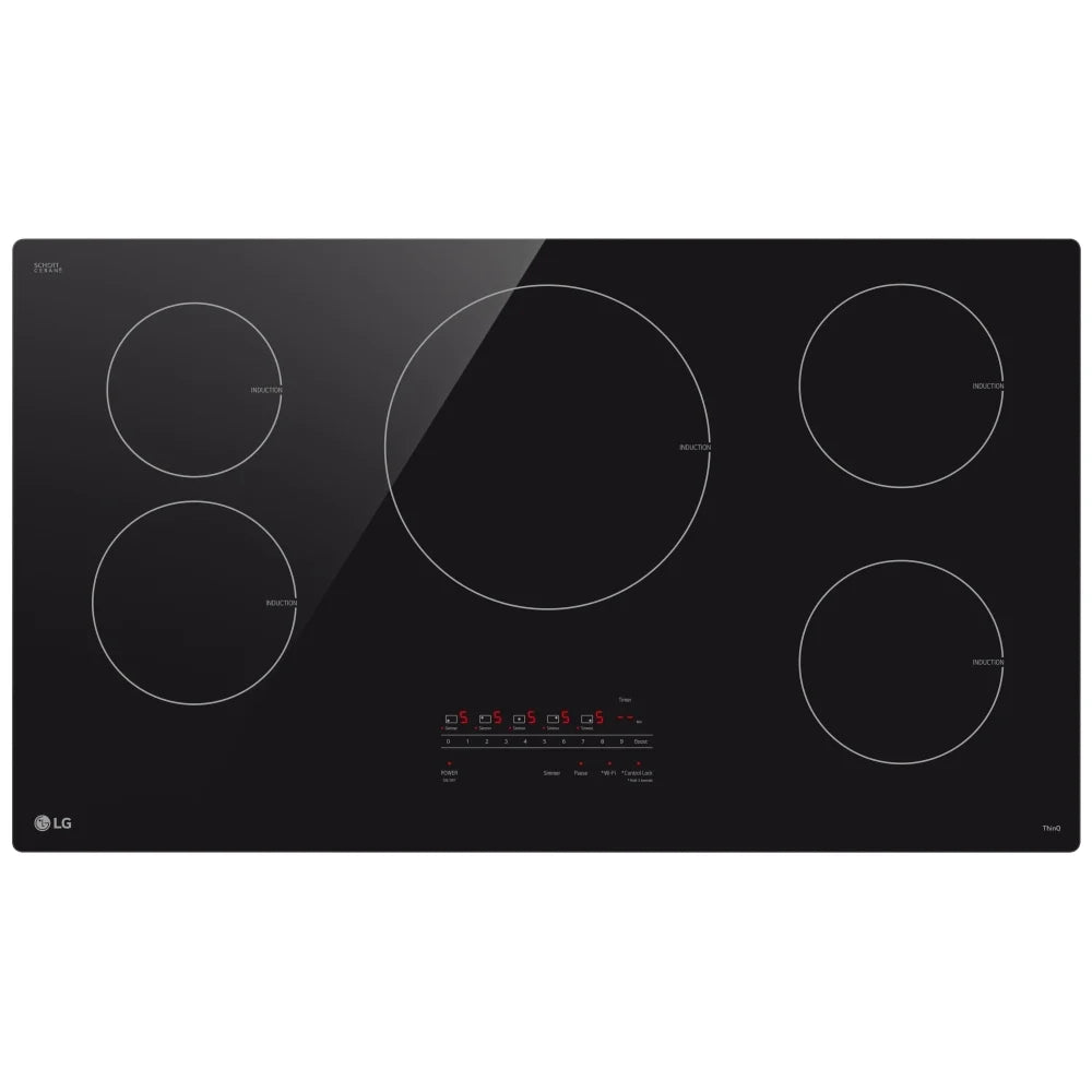 LG CBIH3613BE Induction Cooktop, 36 inch Exterior Width, 5 Burners, 4,300 W Highest Element, Black colour