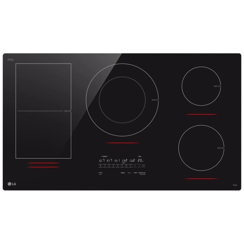 LG CBIH3617BE Induction Cooktop, 36 inch Exterior Width, 5 Burners, 5,000 W Highest Element, Black colour