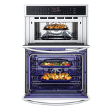 LG WCEP6427F Smart Combination Wall Oven with InstaView® front open view with chicken