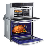 LG WCEP6427F Smart Combination Wall Oven with InstaView® left side open view with turkey