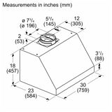 Bosch Benchmark Series DUHP0853UC Range Hood, 30 inch Exterior Width, LED, Aluminum Mesh Filter