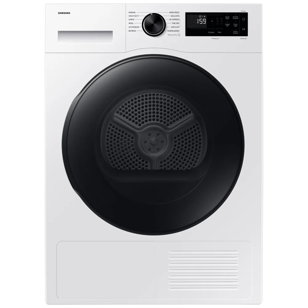 Samsung DV25FG50B0BEAC Electric Dryer, 4 cu. ft. Dryer Capacity, 12 Dry Cycles, 3 Temperature Settings, Ventless - Heat Pump, Stackable, White colour