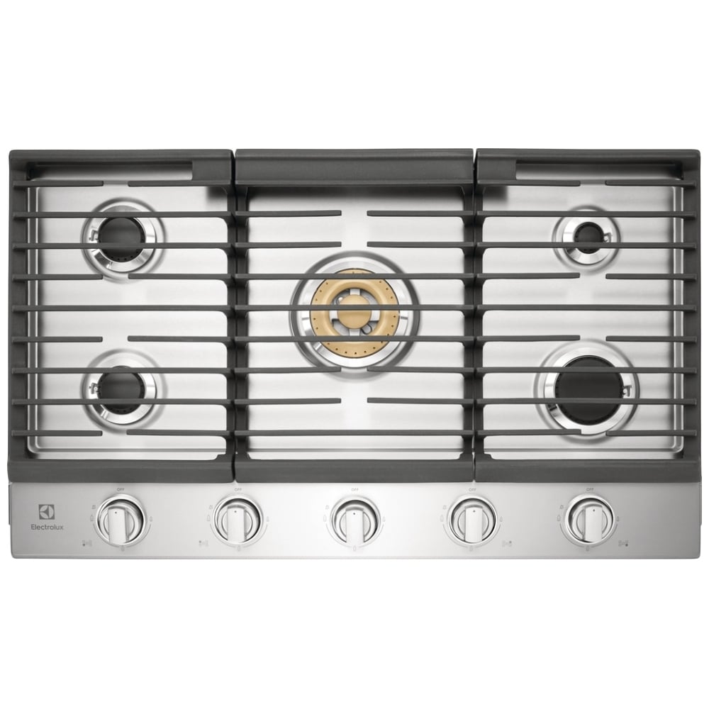 Electrolux ECCG3668AS Gas Cooktop, 36 inch Exterior Width, 5 Burners, 20,000 BTU Highest Burner, Stainless Steel colour