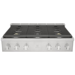 Electrolux ECCG3672AS Gas Cooktop, 36 inch Exterior Width, 6 Burners, 18,000 BTU Highest Burner, Stainless Steel colour