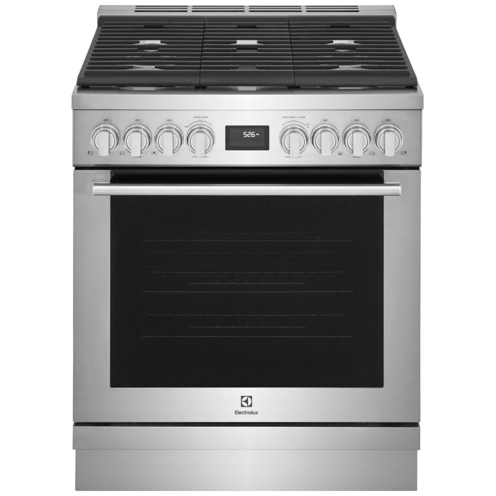 Electrolux ECFG3068AS Gas Range, 4.5 cu. ft. Capacity, 30 inch Exterior Width, Manual Clean, True Convection, 5 Burners, 18,000 BTU Highest Burner, Stainless Steel colour
