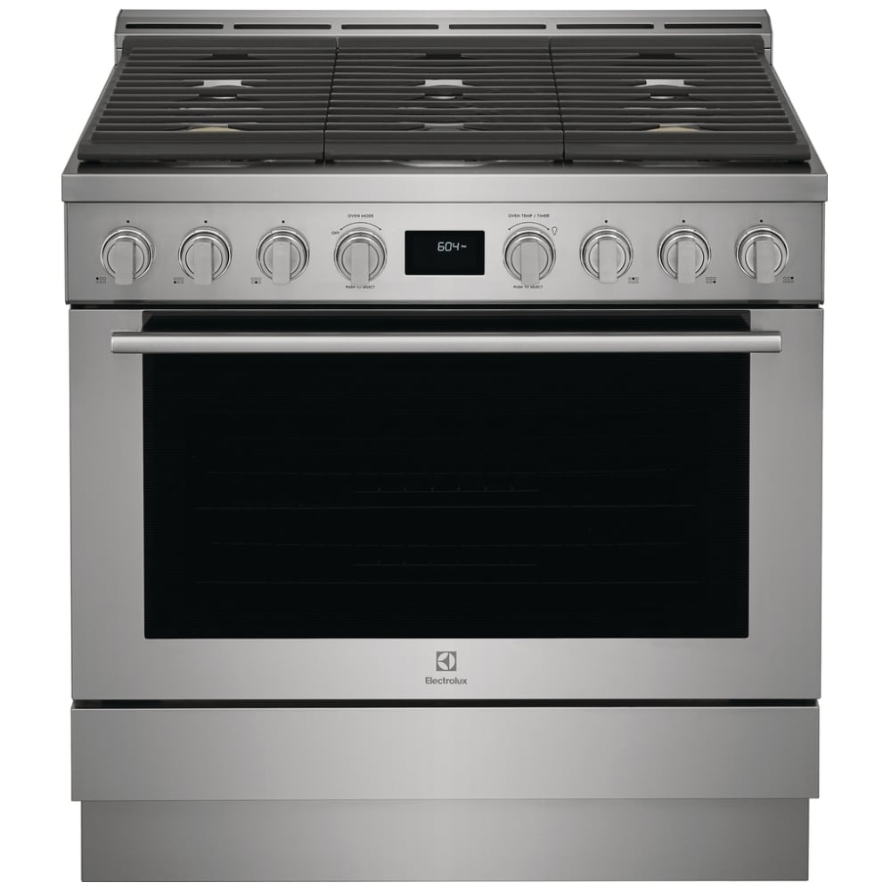 Electrolux ECFG3668AS Gas Range, 4.4 cu. ft. Capacity, 36 inch Exterior Width, Manual Clean, True Convection, 6 Burners, 18,000 BTU Highest Burner, Stainless Steel colour