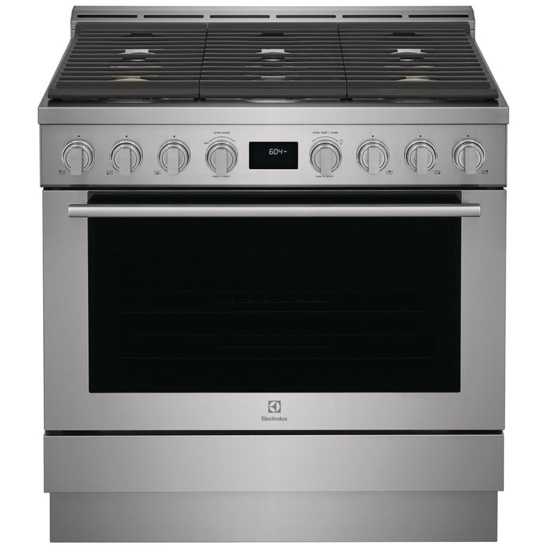 Electrolux ECFG3668AS Gas Range, 4.4 cu. ft. Capacity, 36 inch Exterior Width, Manual Clean, True Convection, 6 Burners, 18,000 BTU Highest Burner, Stainless Steel colour