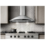 Elica EFG630S1 Range Hood, 30 inch Exterior Width, Wall Mounted, 600 CFM, LED, Aluminum Mesh Filter, Black Glass colour Blower Included