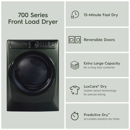 Electrolux ELFE773CAA Electric Dryer, 8 cu. ft. Dryer Capacity, Steam Clean, 5 Temperature Settings, Stackable, Steel Drum, Alpine Green colour