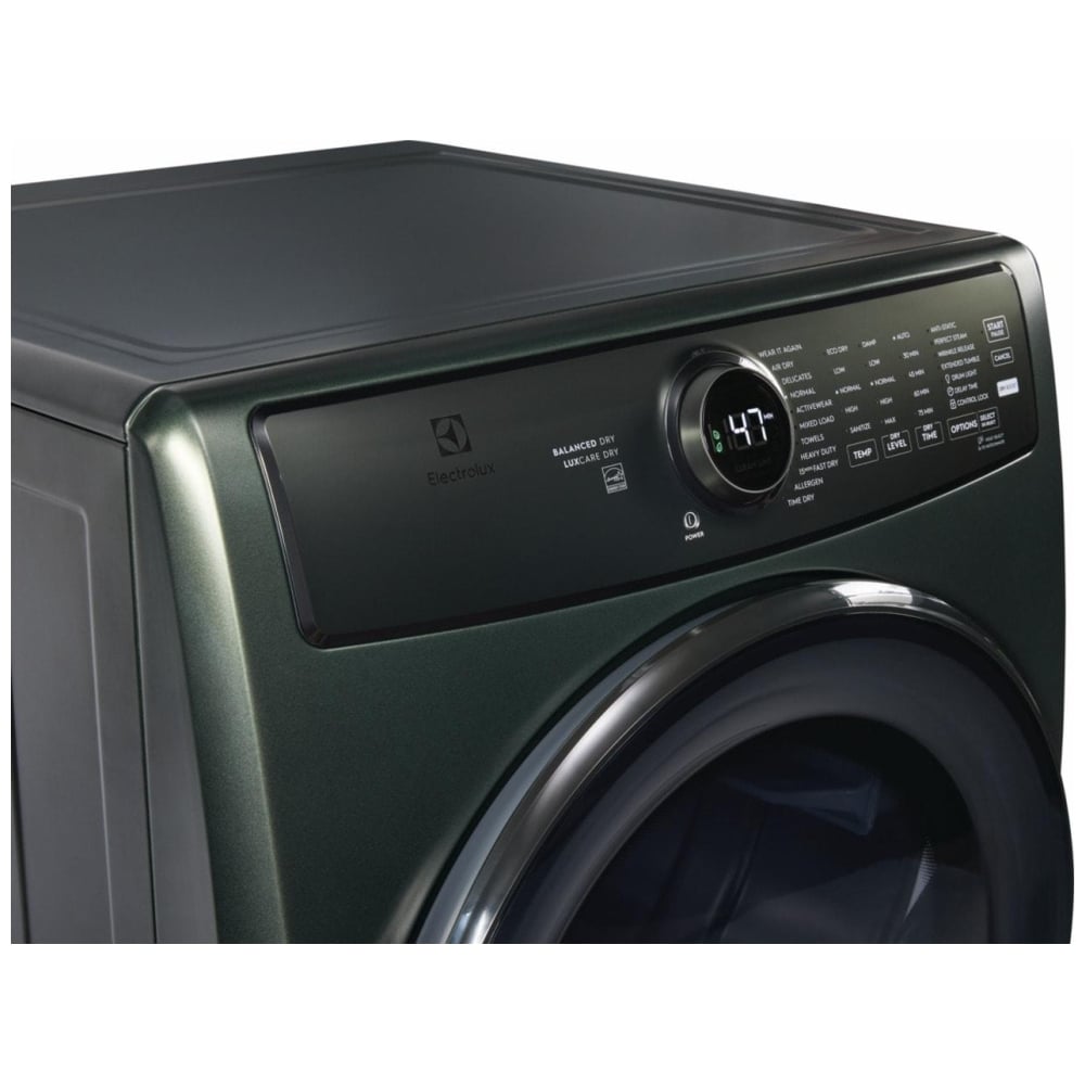 Electrolux ELFE773CAA Electric Dryer, 8 cu. ft. Dryer Capacity, Steam Clean, 5 Temperature Settings, Stackable, Steel Drum, Alpine Green colour