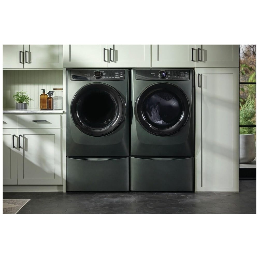 Electrolux ELFE773CAA Electric Dryer, 8 cu. ft. Dryer Capacity, Steam Clean, 5 Temperature Settings, Stackable, Steel Drum, Alpine Green colour