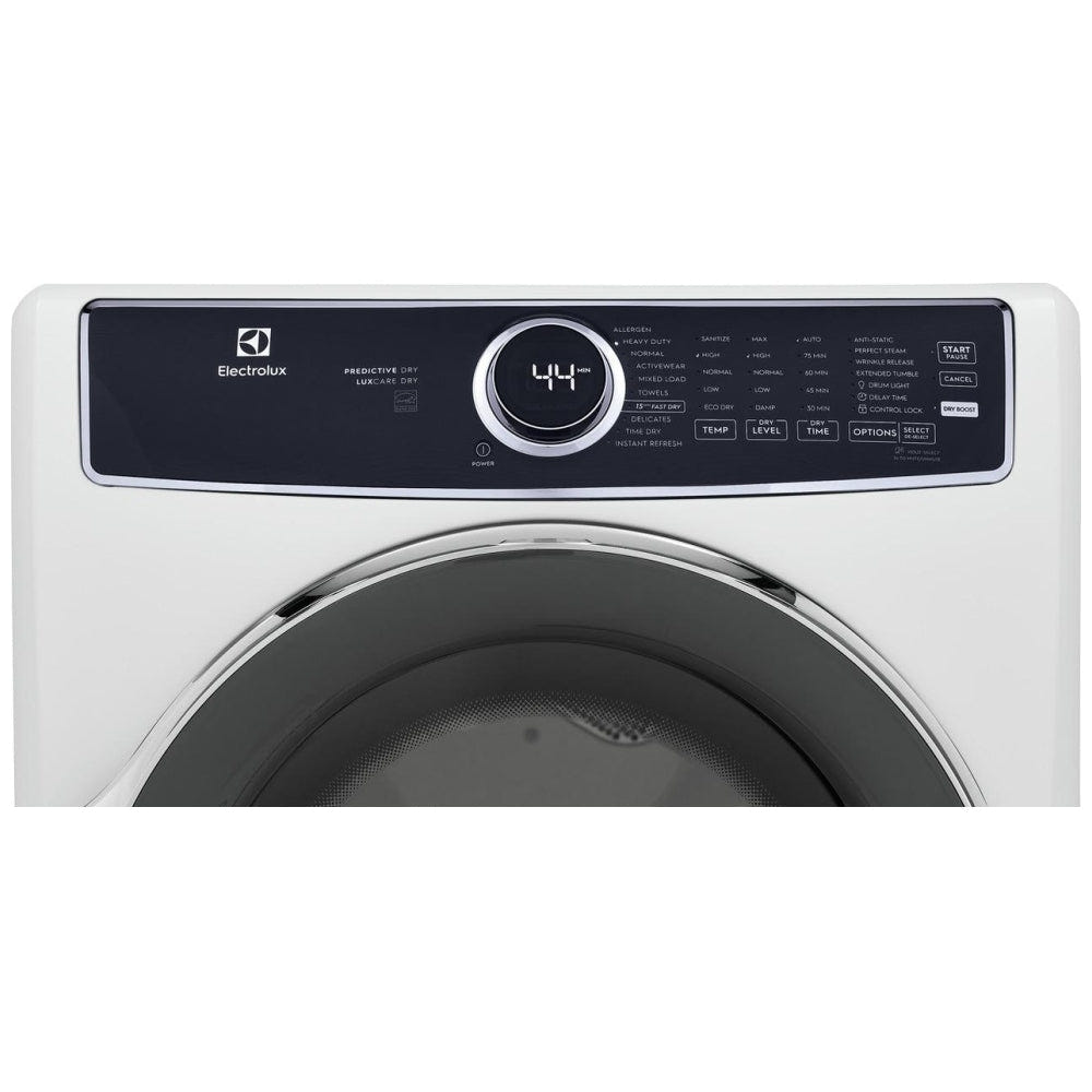 Electrolux ELFG7537AW Gas Dryer, 27 inch Width, 8 cu. ft. Capacity, Steam Clean, 5 Temperature Settings, Stackable, Steel Drum, White colour