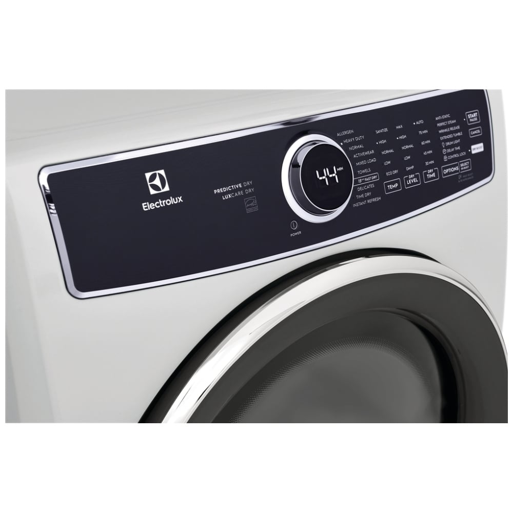 Electrolux ELFG7537AW Gas Dryer, 27 inch Width, 8 cu. ft. Capacity, Steam Clean, 5 Temperature Settings, Stackable, Steel Drum, White colour