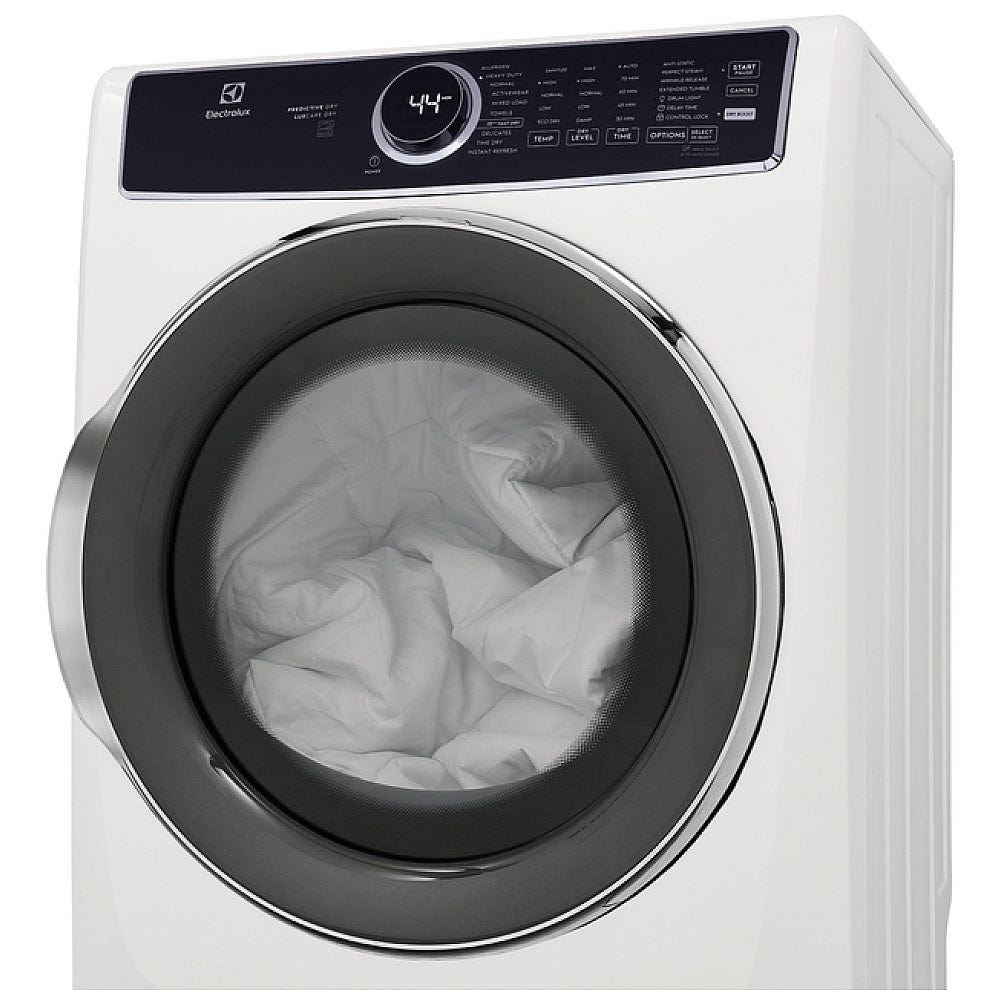 Electrolux ELFG7537AW Gas Dryer, 27 inch Width, 8 cu. ft. Capacity, Steam Clean, 5 Temperature Settings, Stackable, Steel Drum, White colour