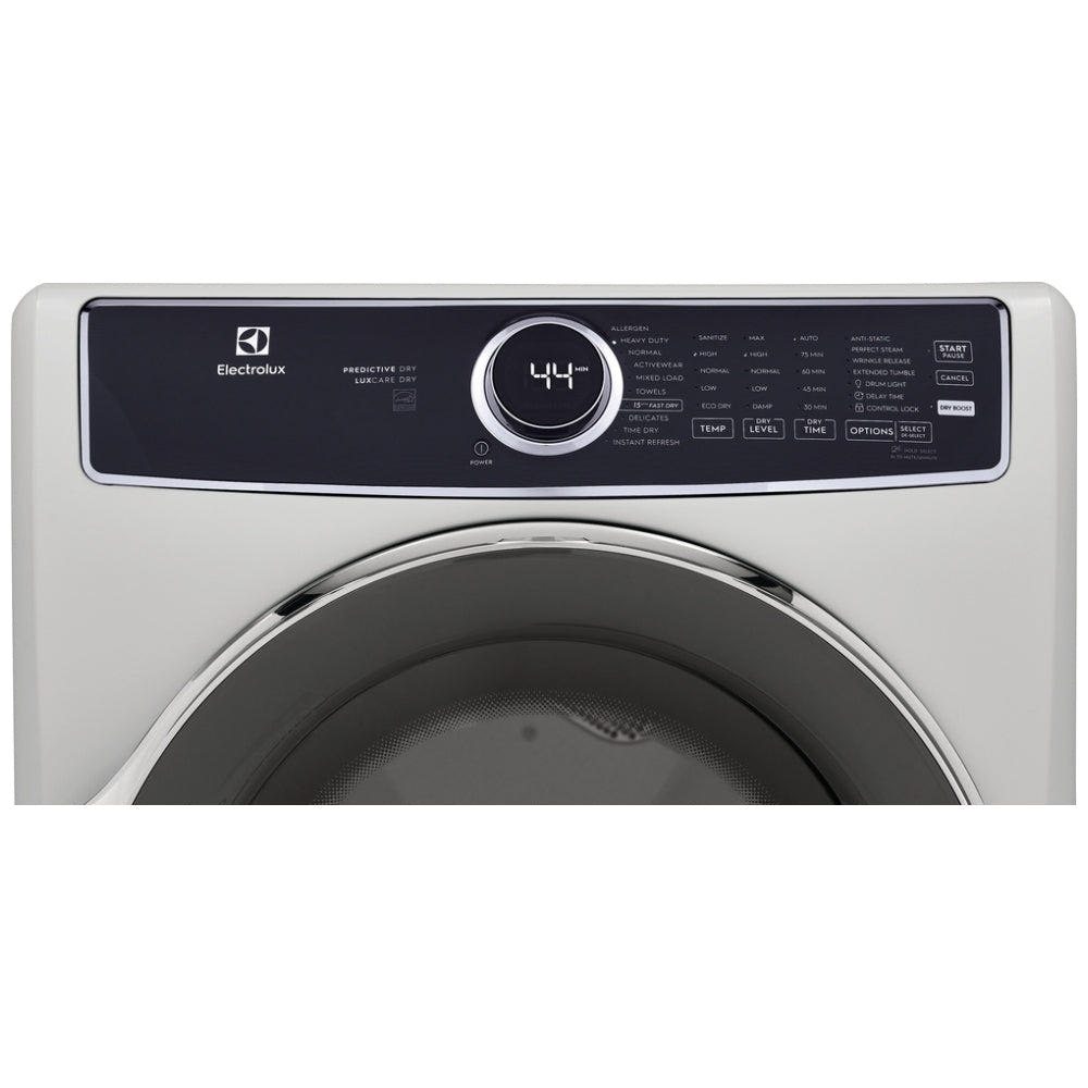 Electrolux ELFG7537AW Gas Dryer, 27 inch Width, 8 cu. ft. Capacity, Steam Clean, 5 Temperature Settings, Stackable, Steel Drum, White colour