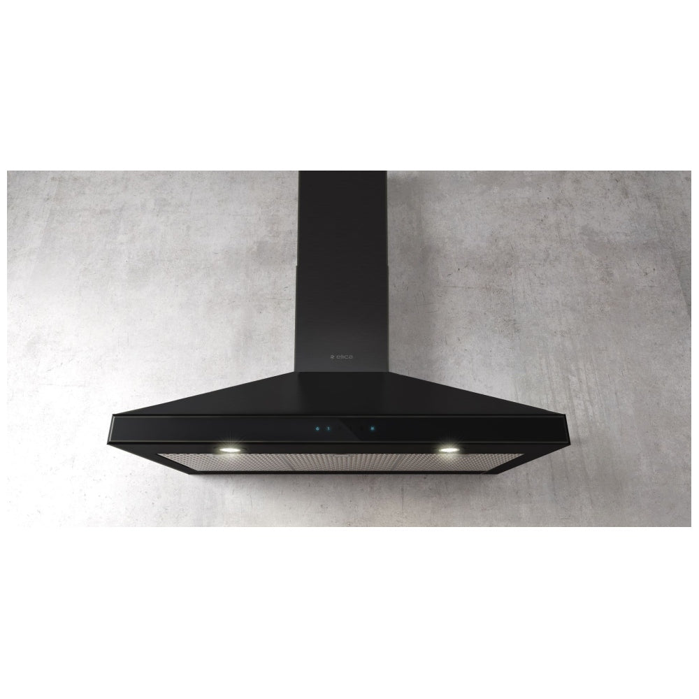 Elica EVR630BL Range Hood, 30 inch Exterior Width, Wall Mounted, 600 CFM, LED, Aluminum Mesh Filter, Black Glass colour Blower Included