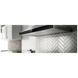 Elica EVR630S2 Range Hood, 30 inch Exterior Width, Wall Mounted, 600 CFM, LED, Aluminum Mesh Filter, Black Glass colour Blower Included