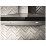 Elica EVR636S2 Range Hood, 36 inch Exterior Width, Wall Mounted, 600 CFM, LED, Aluminum Mesh Filter, Black Glass colour Blower Included