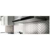Elica EVR636S2 Range Hood, 36 inch Exterior Width, Wall Mounted, 600 CFM, LED, Aluminum Mesh Filter, Black Glass colour Blower Included