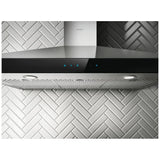 Elica EVR636S2 Range Hood, 36 inch Exterior Width, Wall Mounted, 600 CFM, LED, Aluminum Mesh Filter, Black Glass colour Blower Included