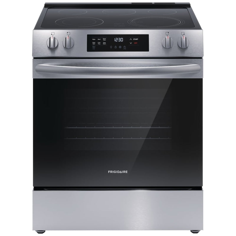 Frigidaire FCFE306CAS Electric Range, 5.3 cu. ft. Capacity, 30 inch Exterior Width, 5 Burners, Storage Drawer, Steam Clean, 3,200 W Highest Element, Stainless Steel colour