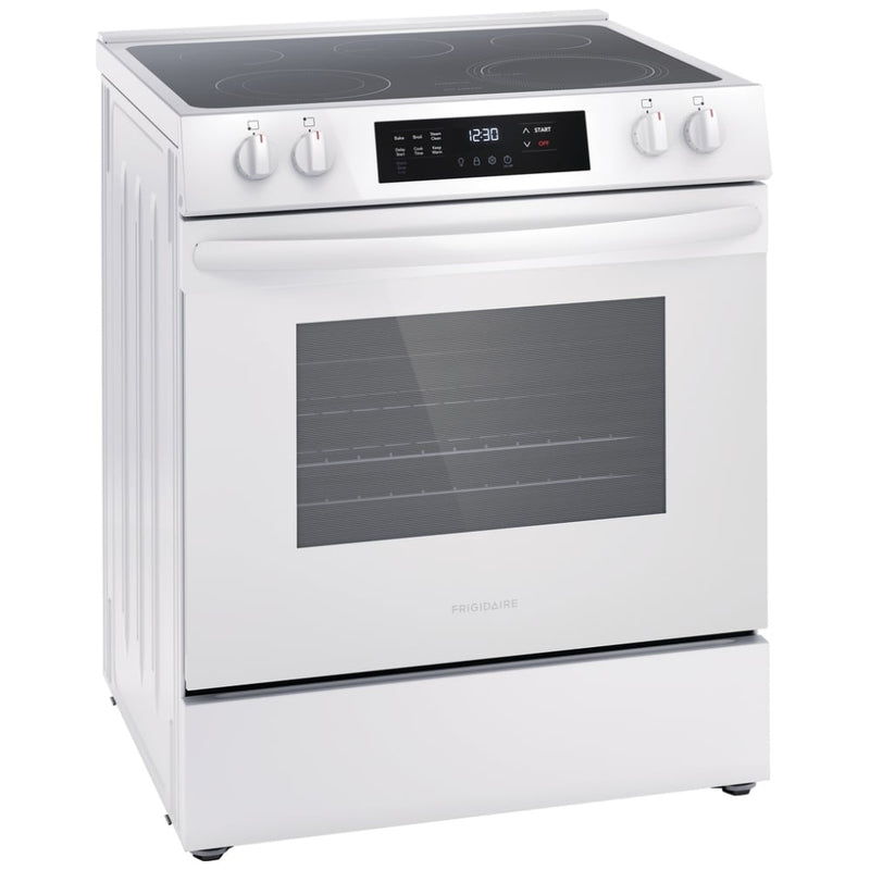 Frigidaire FCFE306CAW Electric Range, 5 cu. ft. Capacity, 30 inch Exterior Width, 5 Burners, Storage Drawer, Steam Clean, 3,200 W Highest Element, White colour