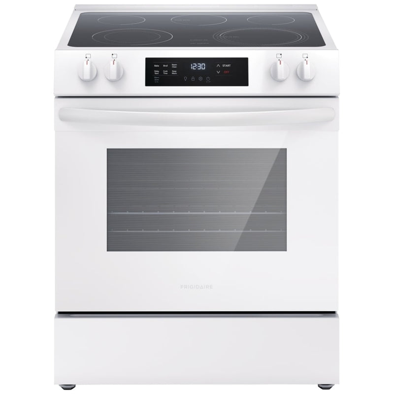 Frigidaire FCFE306CAW Electric Range, 5 cu. ft. Capacity, 30 inch Exterior Width, 5 Burners, Storage Drawer, Steam Clean, 3,200 W Highest Element, White colour
