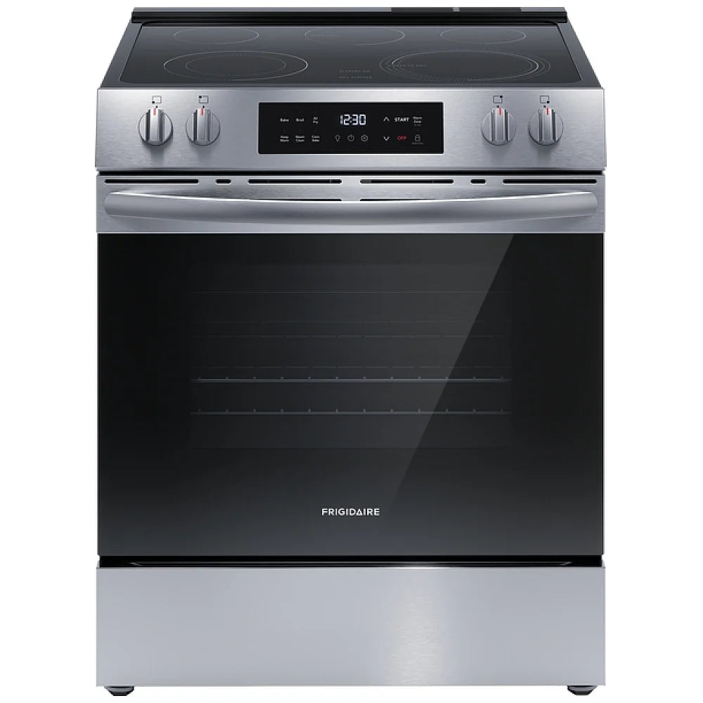 Frigidaire FCFE308CBS Electric Range, 5.3 cu. ft. Capacity, 30 inch Exterior Width, Convection, 5 Burners, Storage Drawer, Air Fry, Steam Clean, 3,500 W Highest Element, Stainless Steel colour, EvenTemp® Burner, Extra Wide Store-More™ Drawer