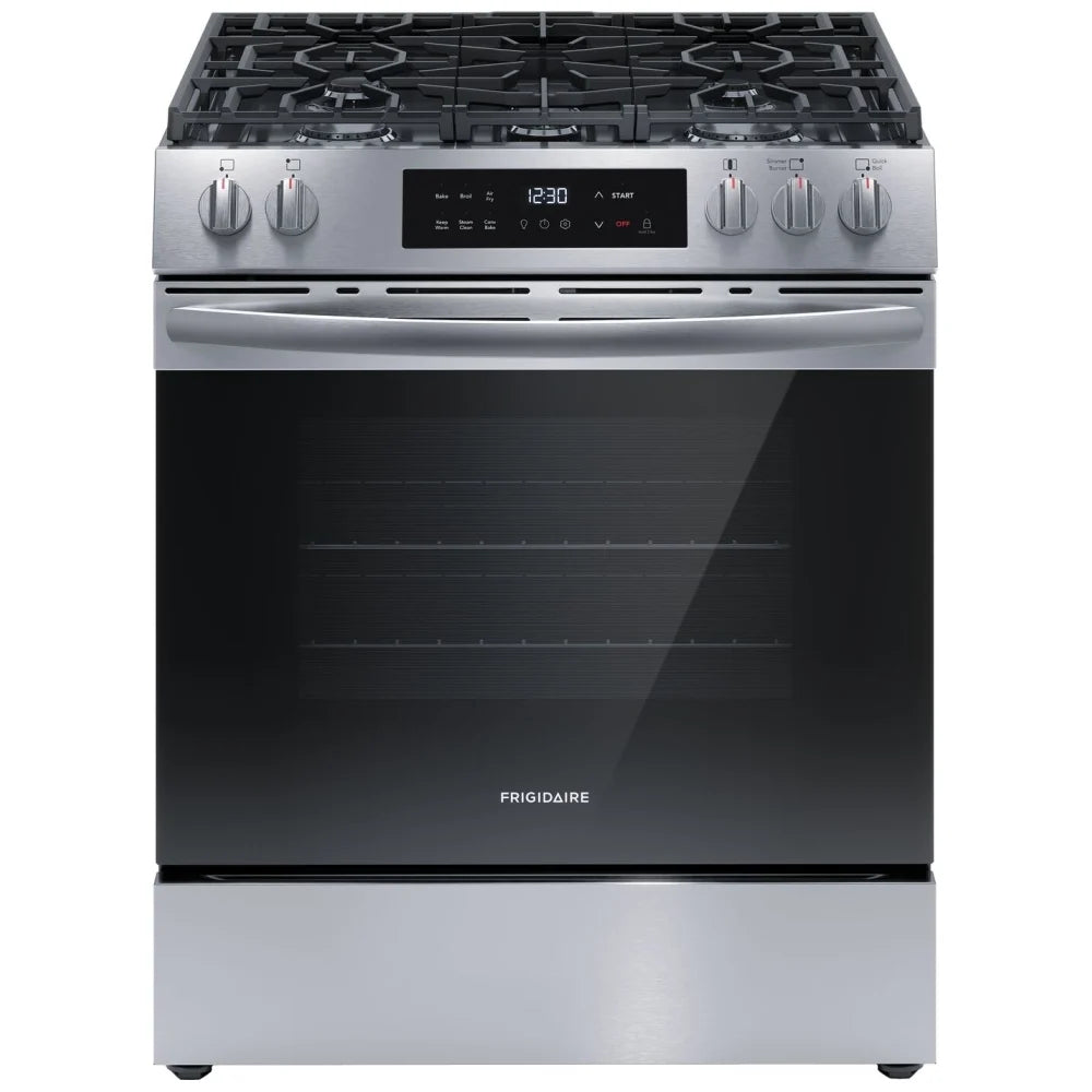 Frigidaire FCFG3082BS Gas Range, 5.1 cu. ft. Capacity, 30 inch Exterior Width, Steam Clean, Convection, 5 Burners, Storage Drawer, Air Fry, 18,000 BTU Highest Burner, Stainless Steel colour