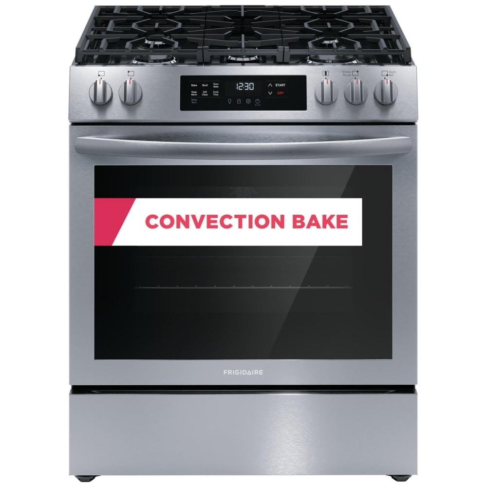 Frigidaire 30" Front Control Gas Ranges with Convection Bake FCFG3083AS