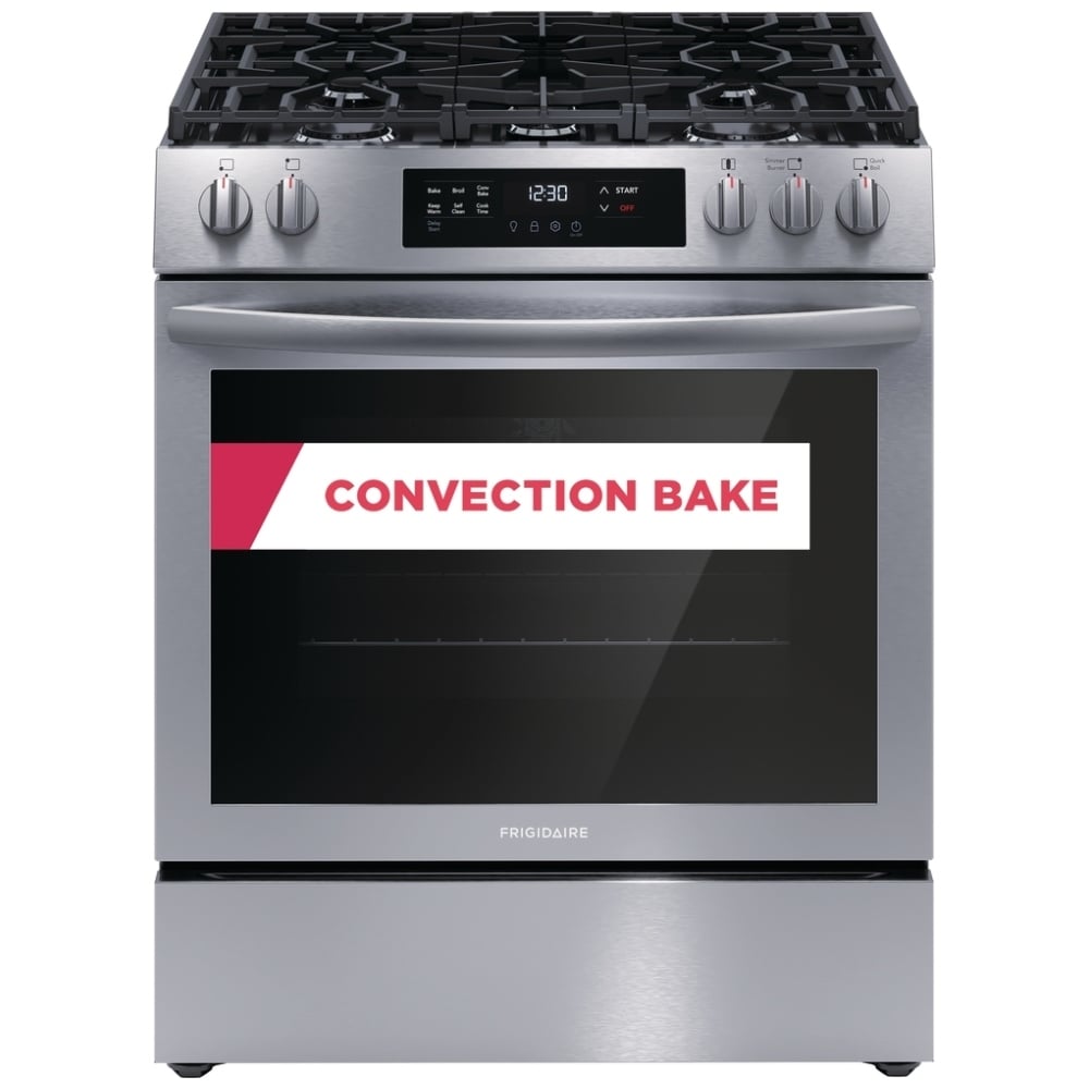 Frigidaire 30" Front Control Gas Ranges with Convection Bake FCFG3083AS