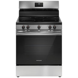 Frigidaire FCRE305CBS Electric Range, 5.3 cu. ft. Capacity, 30 inch Exterior Width, 5 Burners, Storage Drawer, Manual Clean, 3,000 W Highest Element, Stainless Steel colour