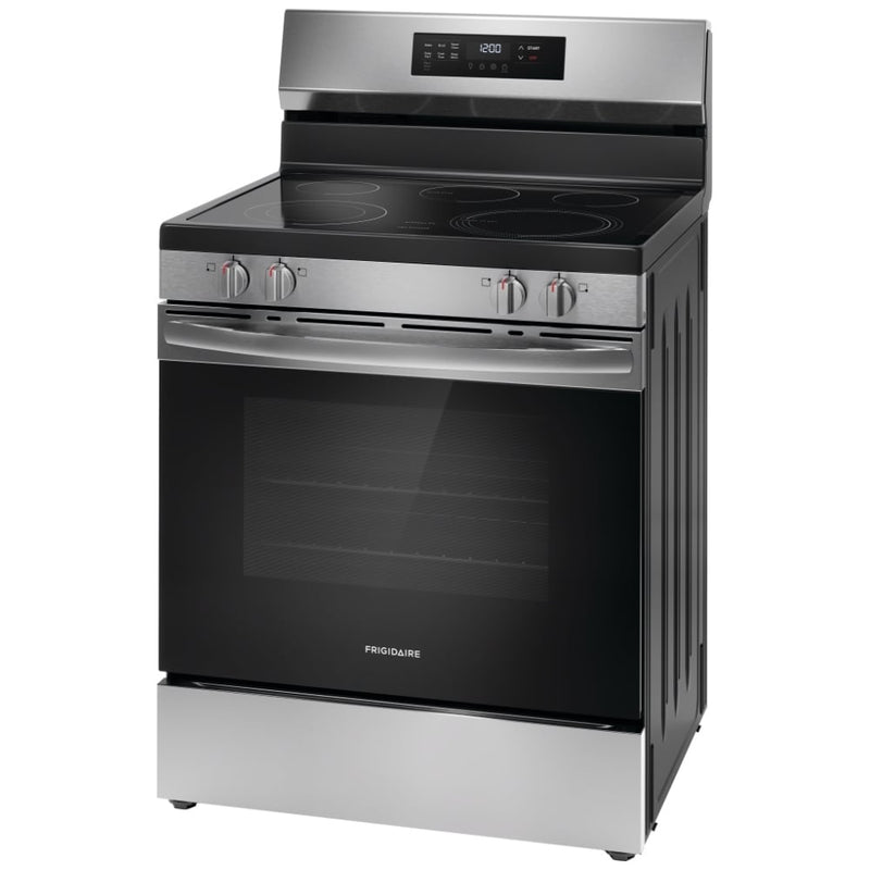 Frigidaire FCRE306CAS Electric Range, 5.3 cu. ft. Capacity, 30 inch Exterior Width, 5 Burners, Storage Drawer, Steam Clean, 3,200 W Highest Element, Stainless Steel colour