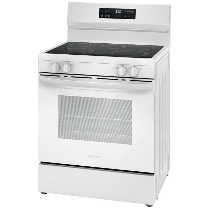 Frigidaire FCRE306CAW Electric Range, 5.3 cu. ft. Capacity, 30 inch Exterior Width, 5 Burners, Storage Drawer, Steam Clean, 3,200 W Highest Element, White colour