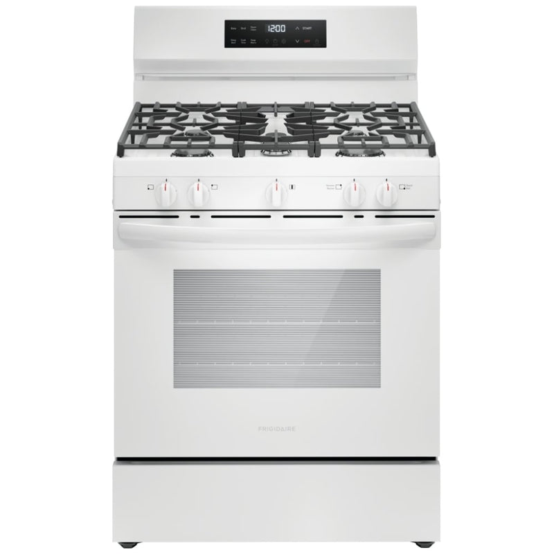 Frigidaire FCRG3062AW Gas Range, 5.1 cu. ft. Capacity, 30 inch Exterior Width, Manual Clean, 5 Burners, Storage Drawer, 18,000 BTU Highest Burner, White colour