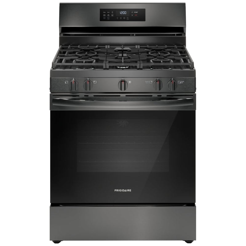 Frigidaire FCRG3083AD Gas Range, 5.1 cu. ft. Capacity, 30 inch Exterior Width, Self Clean, Convection, 5 Burners, Storage Drawer, Yes, 18,000 BTU Highest Burner, Black Stainless Steel colour