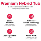 Frigidaire FDHP4336AW Dishwasher, 24 inch Exterior Width, 49 dB Decibel Level, Fully Integrated, Stainless Interior, 5 Wash Cycles, 12 Capacity (Place Settings), Hard Food Disposal, 2 Loading Racks, White colour