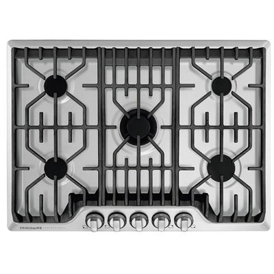 Frigidaire Professional FPGC3077RS Gas Cooktop, 30 inch Exterior Width, 5 Burners, 17,000 BTU Highest Burner, Stainless Steel colour
