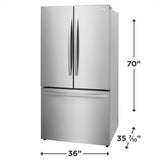 Frigidaire FRFN2813AF French Door Refrigerator, 36 inch Width, 28.8 cu. ft. Capacity, Water Dispenser (Interior), Ice Dispenser (Freezer Located), ENERGY STAR Certified, Stainless Steel colour