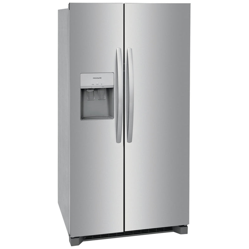 Frigidaire FRSS2623AS Side by Side Refrigerator, 36 inch Width, Ice Dispenser (Thru Door), Water Dispenser (Exterior), 25.6 cu. ft. Capacity, Stainless Steel colour