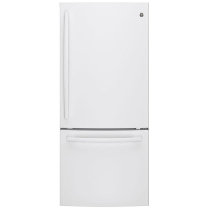 GE GBE21AGKWW Bottom Freezer Refrigerator, 30 inch Width, ENERGY STAR Certified, 20.9 cu. ft. Capacity, White colour